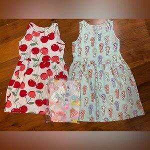 H&M Girls' Ice Cream, Cherry Print & Seahorse Tank Dress Set - Pastel, Red, Mint